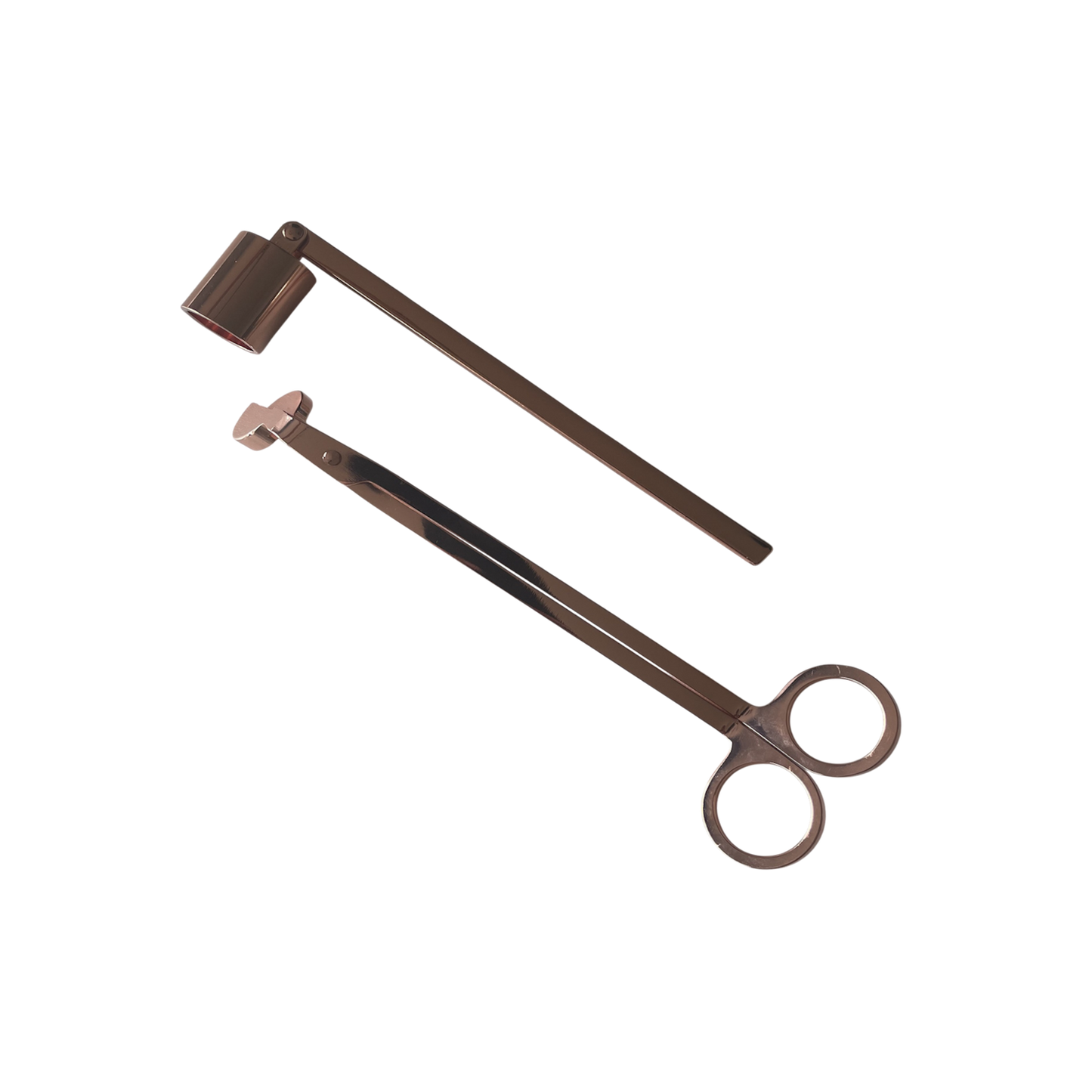 Set roze metalen kaarsen trimmer en dover van Mari-Ve – stijlvol accessoire voor veilig knippen en doven van geurkaarsen