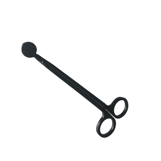 Zwarte metalen kaarsen trimmer van Mari-Ve – stijlvol accessoire voor veilig knippen van geurkaarsen