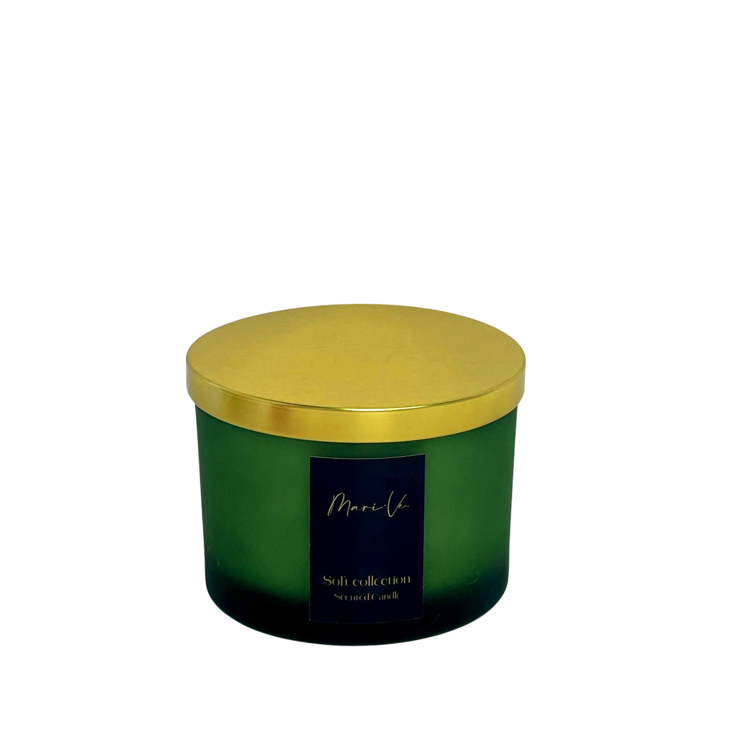 Groene kandelaar met gouden deksel gevuld met Orange Flower-geur, 500 ml.