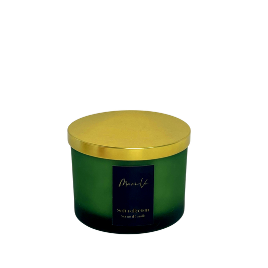 Groene kandelaar met gouden deksel gevuld met Orange Flower-geur, 500 ml.