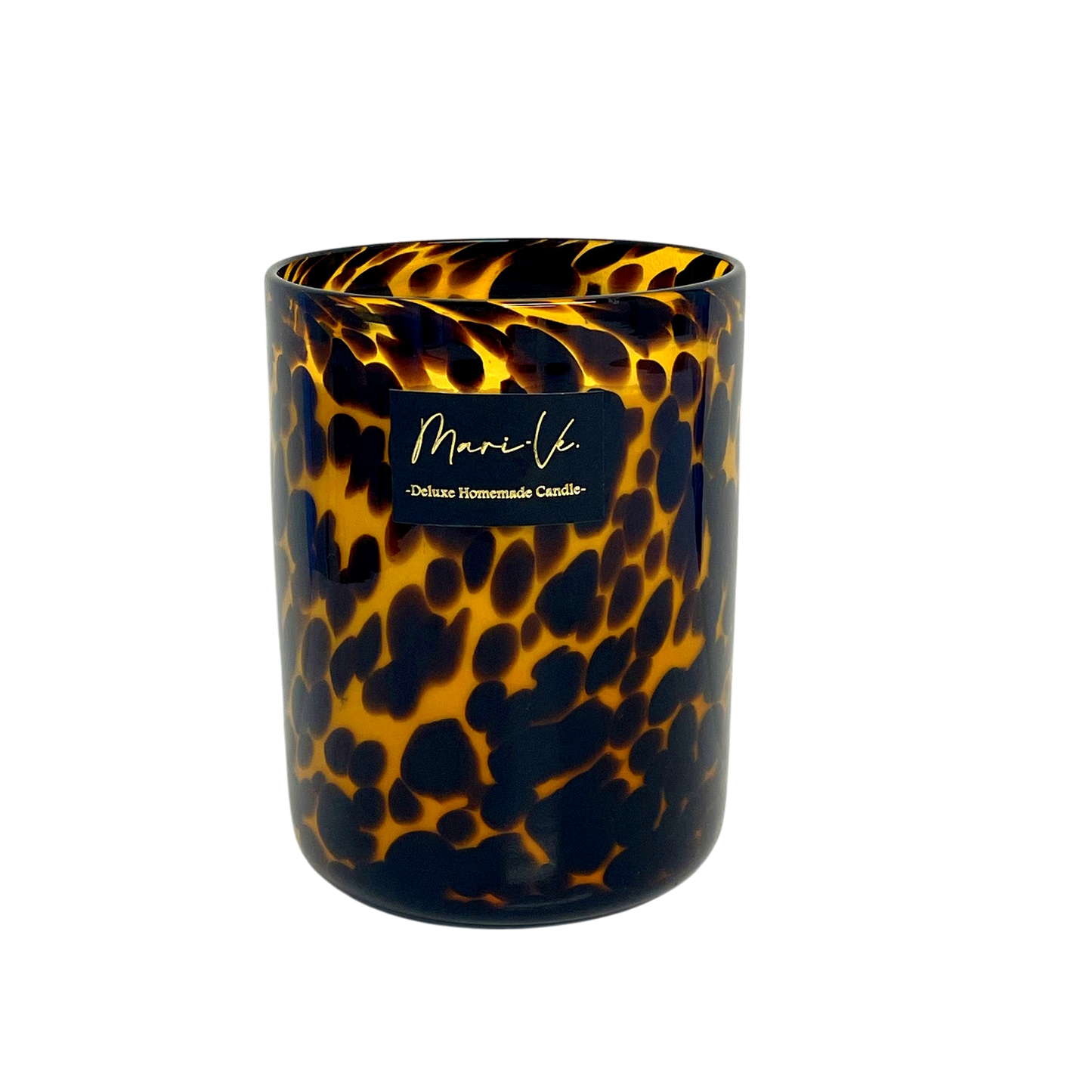 Handgemaakte glazen kandelaar XL met diep geïntegreerde tijgerprint en Coffee Roast geur, 1100 ml.