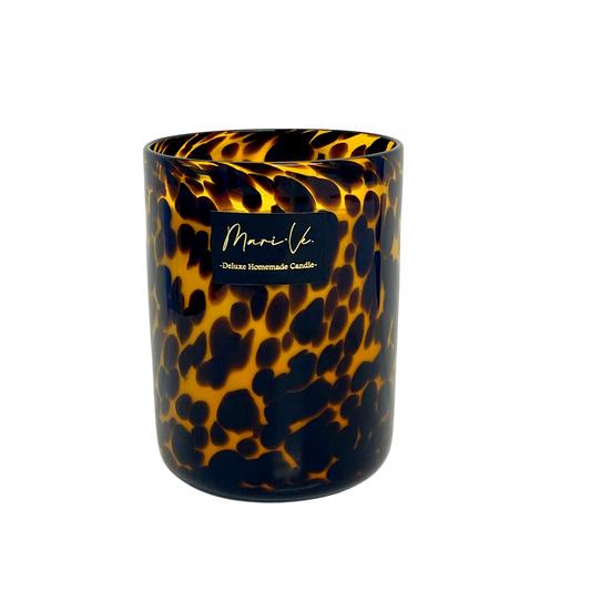 Handgemaakte glazen kandelaar XL met diep geïntegreerde tijgerprint en Coffee Roast geur, 1100 ml.