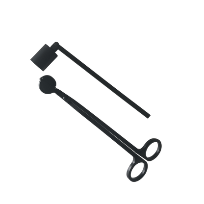 Set zwarte metalen kaarsen trimmer en dover   van Mari-Ve – stijlvol accessoire voor veilig knippen en doven  van geurkaarsen