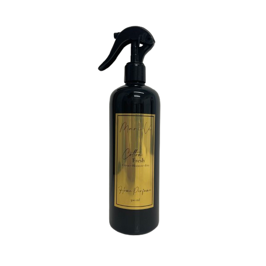 Mari-Ve® roomspray 500 ml – zwarte PET-fles met gouden label en spraykop, geur   Fresh Cotton