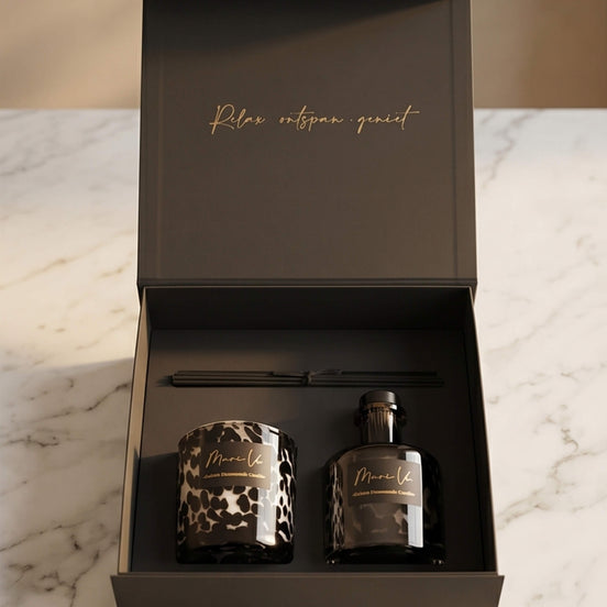 Luxe Giftbox Panter – Orange Flower • Geurkaars & Diffuser