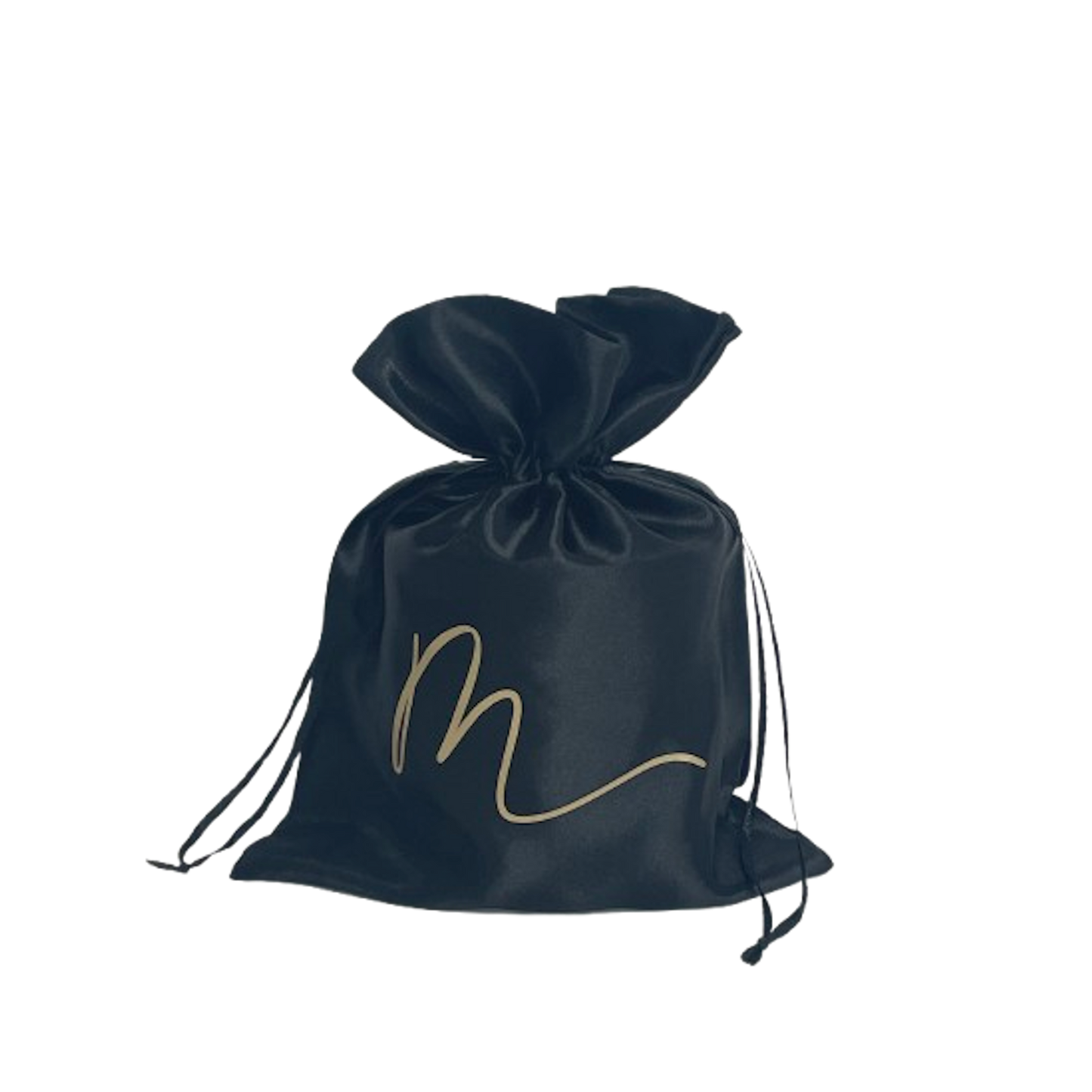 Luxe zwarte zijden geschenkverpakking voor large geurkaars van Mari-Ve met goudkleurig M-logo
