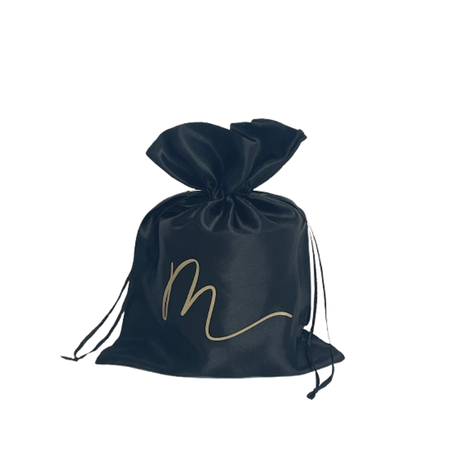 Luxe zwarte zijden geschenkverpakking voor large geurkaars van Mari-Ve met goudkleurig M-logo
